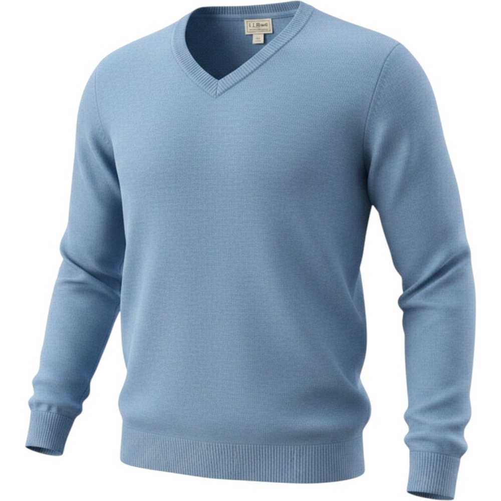 LL Bean Mens Mid Blue Cotton Cashmere V-Neck Sweater M-REG NEW Soft Preppy